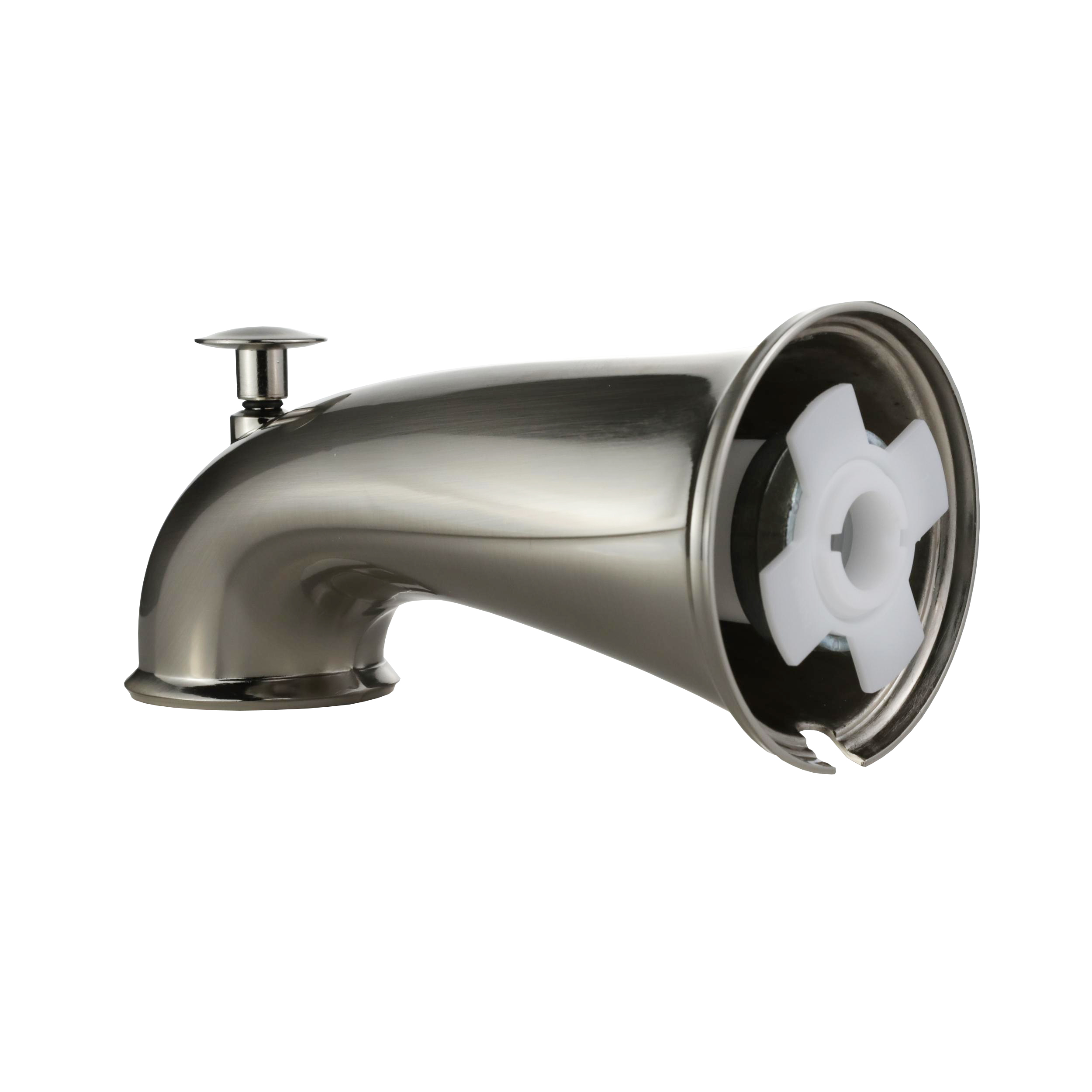 6 in. Decorative Tub Spout with Pull Up Diverter in Brushed Nickel